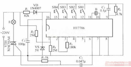 基于HT7706的多功能调光灯电路图