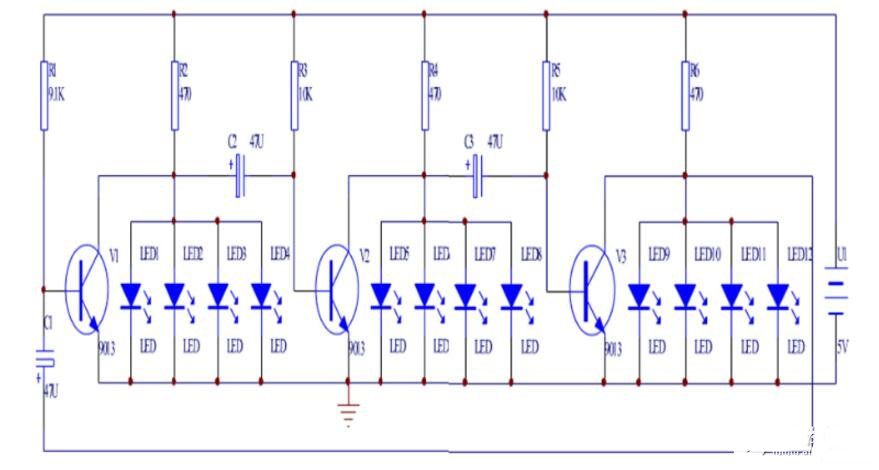 LED循环闪光电路原理