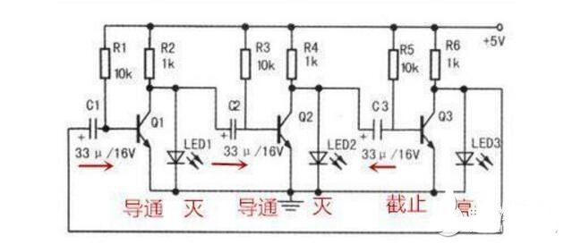 LED循环闪光电路原理