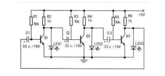 LED循环闪光电路原理