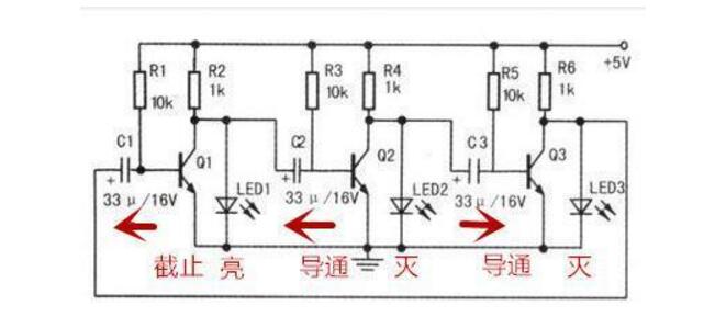 LED循环闪光电路原理