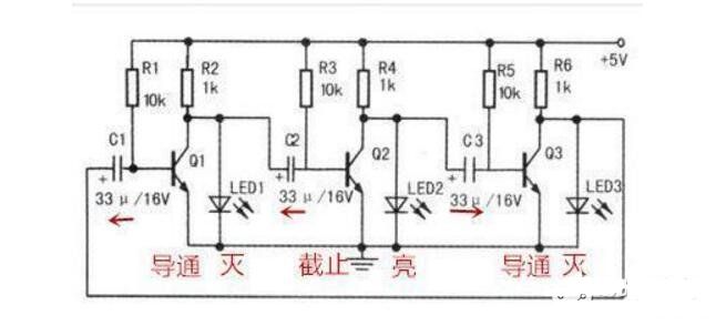 LED循环闪光电路原理