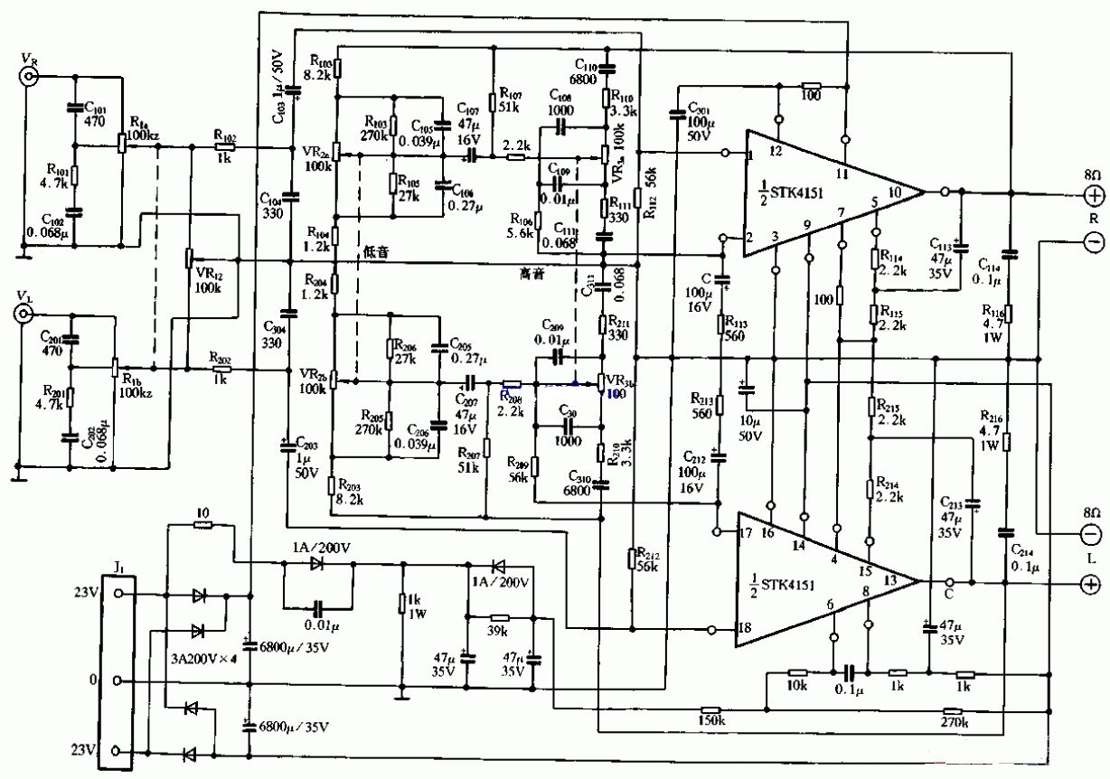 STK4151Ⅱ功放电路图