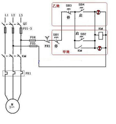 两地或多地控制电动机接线图