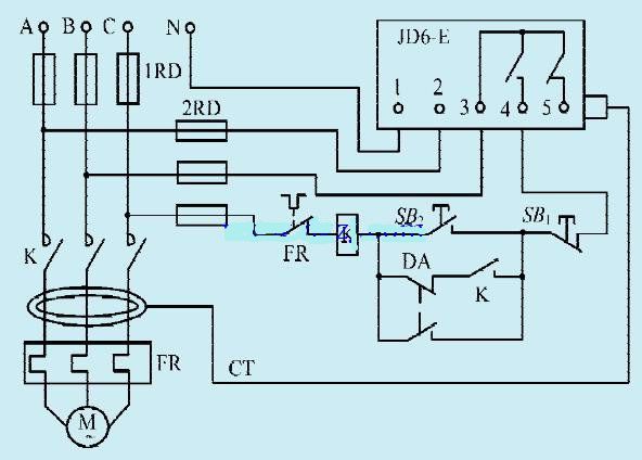 漏电继电器构成的电机保护电路图