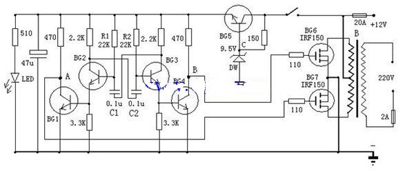 双12v输出的晶体管逆变器电路图