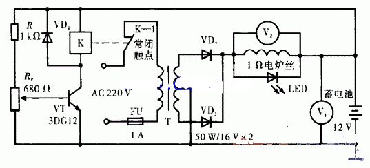 充电器充满自停电路图_蓄电池充满自断电路