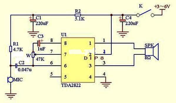 TDA2822制作话筒功放电路图