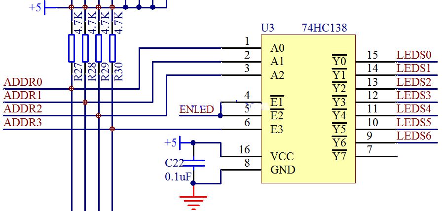 单片机74HC138译码器应用原理图及真值表