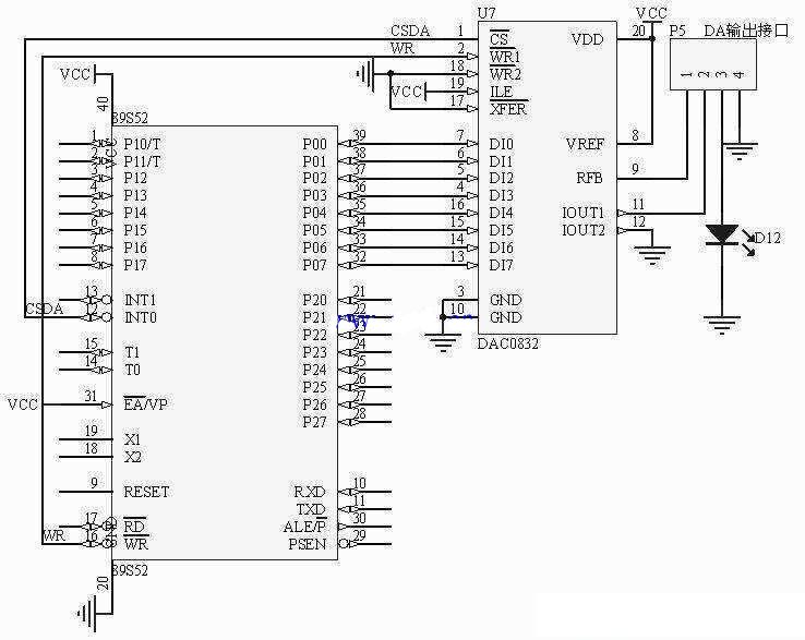 dac0832与单片机连接图