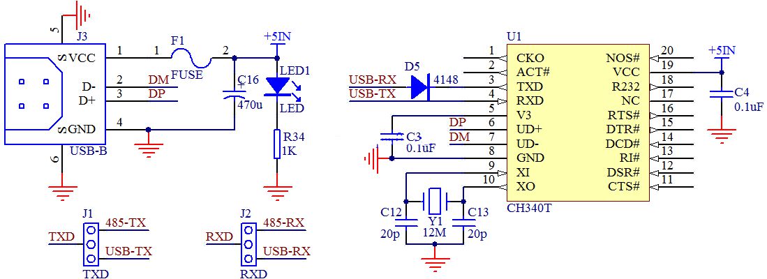 USB转串口通信电路图