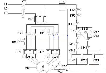 接触器控制双速电动机电路图