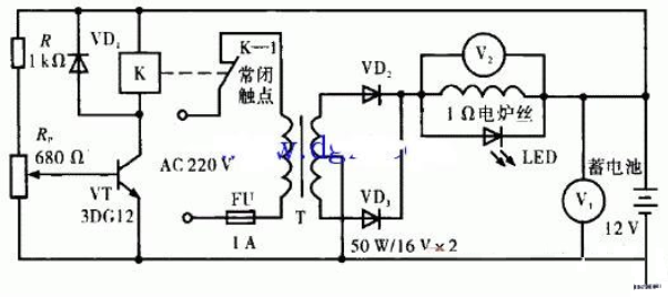 蓄电池充满自停电路图