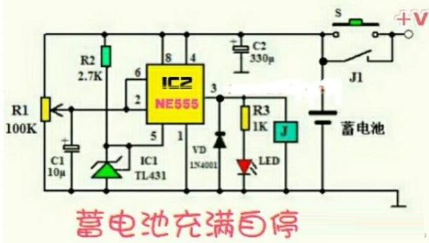 蓄电池充满自停电路图