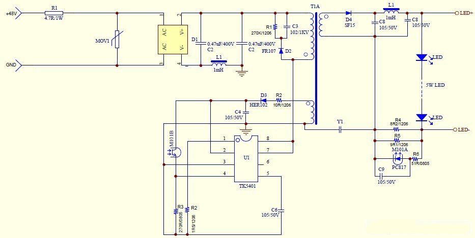 5W LED驱动电源电路图