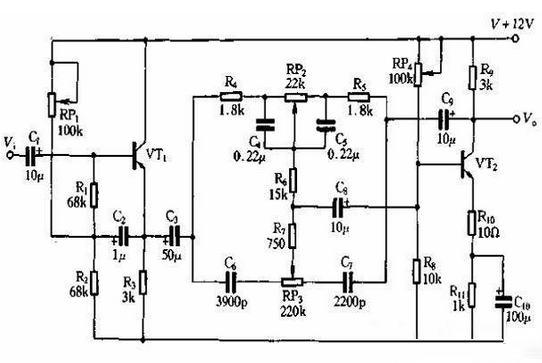 晶体管与RC网络组成的衰减反馈式音调电路设计
