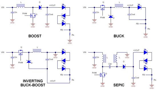 为LED供电的四种常用拓扑