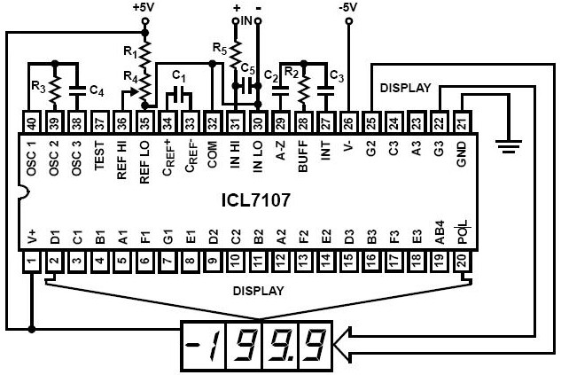 ICL7107的引脚图及引脚功能,简单电压表制作