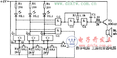 数字电路三路抢答器电路