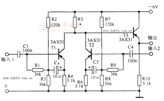 三极管混音放大电路图