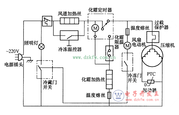 无霜电冰箱电路工作原理图解，无霜电冰箱电路原理图