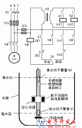 单泵水位自动控制电路图