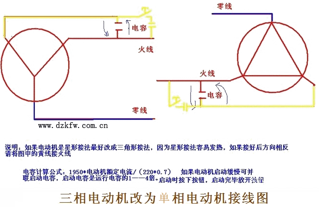 三相电动机改单相电机接线图