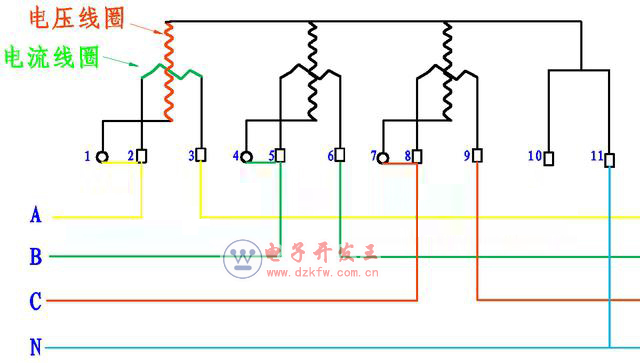 三相四线电表接线原理图